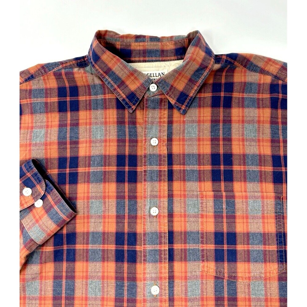 Magellan Sportswear Orange/Blue Plaid Long Sleeve Shirt Mens XXL